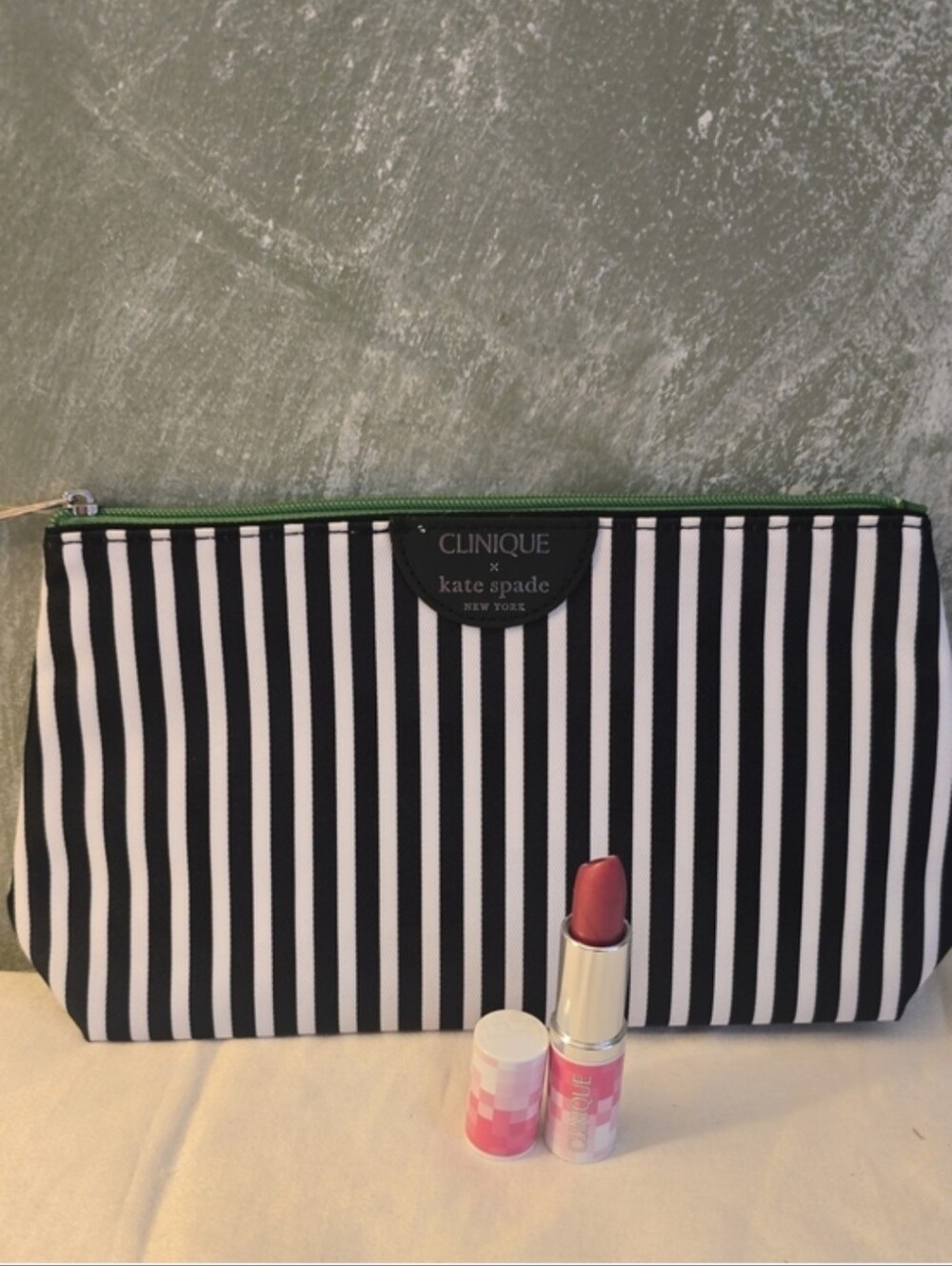 Clinique X Kate Spade Striped Cosmetic Pouch & Clinique    Love Pop Lipstick - Picture 4 of 6